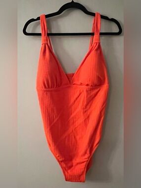 Shade & Shore Orange Ribbed One-Piece Swimsuit